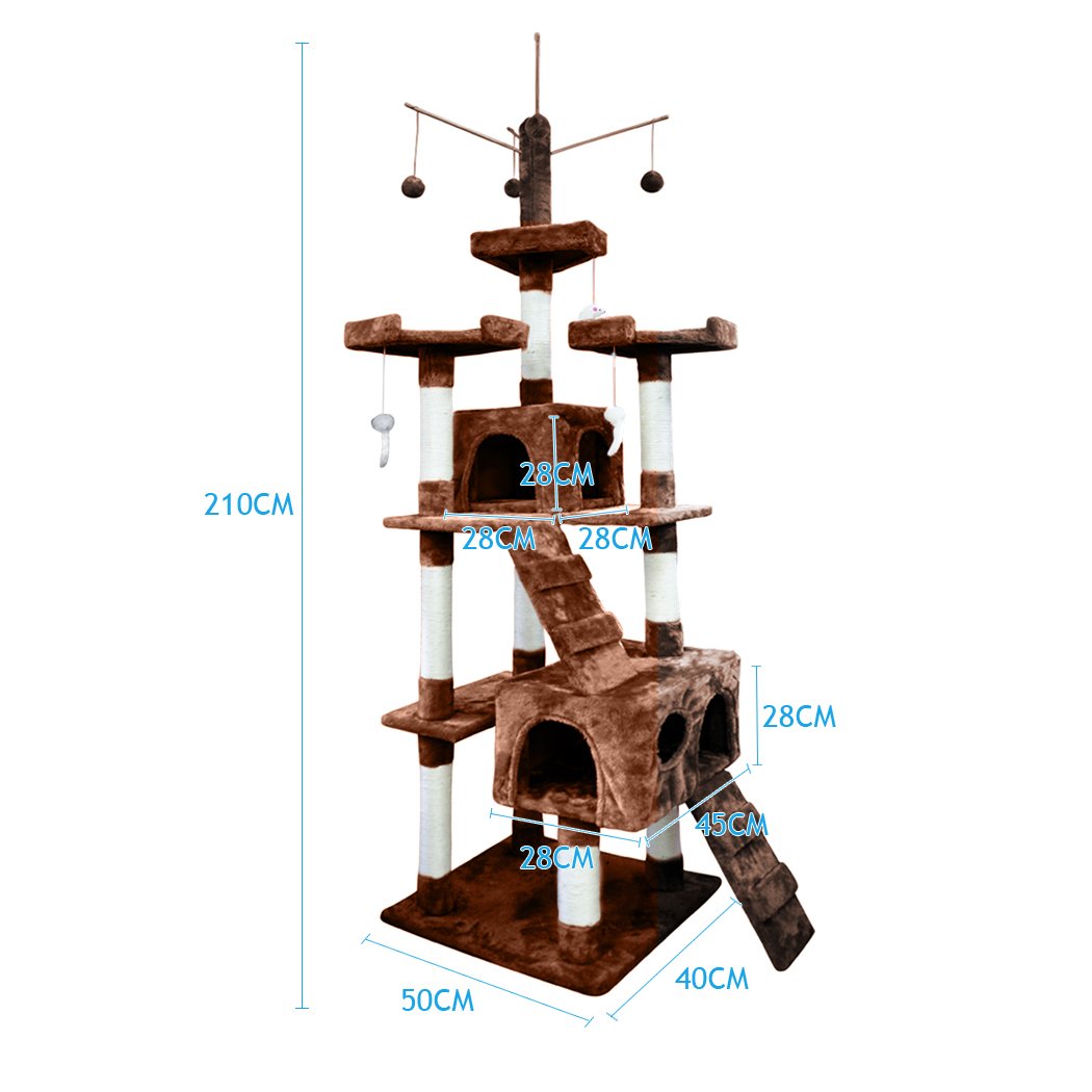 PaWz 2.1M Cat Scratching Post Tree featuring plush velvet cover and natural sisal posts, designed for climbing and scratching.